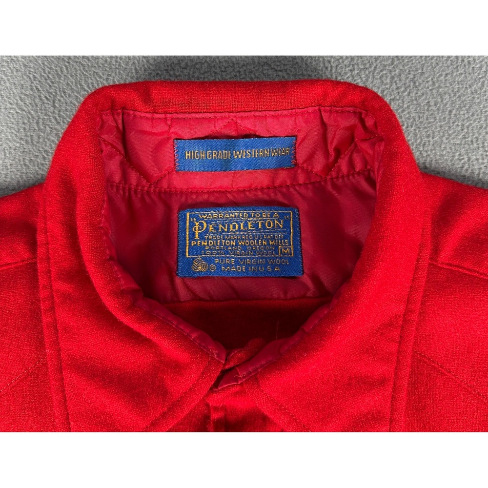 Pendleton Pearl Snap Shirt Medium Red Wool High Grade Western Wear Vintage USA - Picture 9 of 9